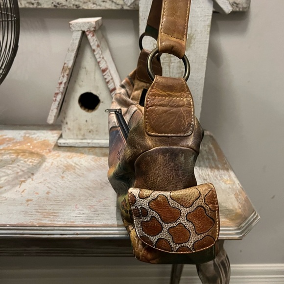 Anuschka Leather Print Artistic Hand painted Shoulder Bag - Picture 5 of 12